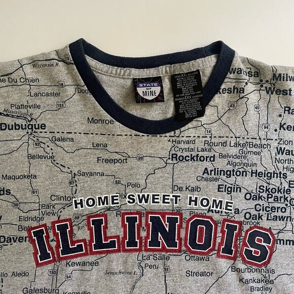 Illinois Home Sweet Home State of Mine Highway Map AOP Ringer T-shirt - Picture 2 of 4